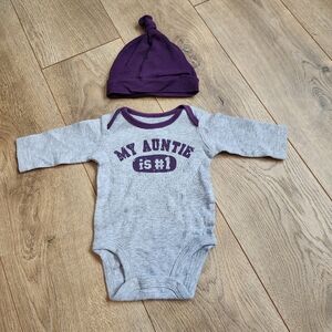 Gray and Purple NB Auntie Shirt And Hat